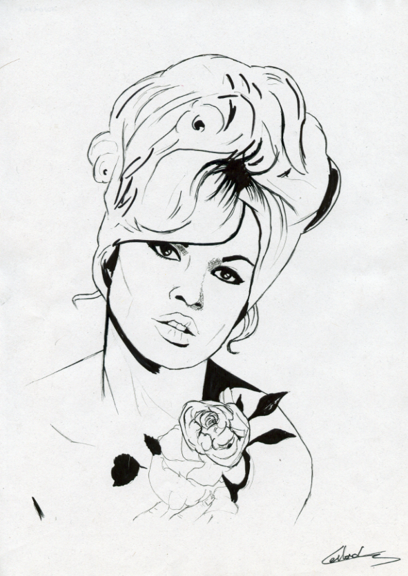 Portrait Brigitte Bardot au feutre format 21 cm × 29,7 cm papier recyclé