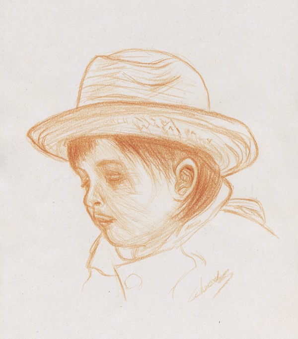 Portrait d'enfant Arthur sanguine A4 21x29.7 cm papier recyclé. Dessin du portraitiste dessinateur Fabien Lesbordes. Paris