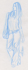 Dessin de mode pantalon dessiné au crayon bleu