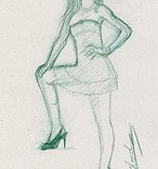 Mode : femme posant debout croquis dessiné au crayon vert