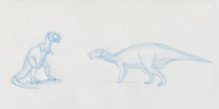 Croquis de dinosaure Tyrannosaurus Rex et dinosaure Iguanodon