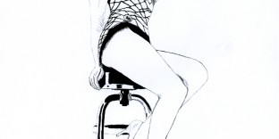 Illustration série Pin up Marilyn Monroe sur un tabouret Illustration au feutre noir. Format A4 21 x 29,7 cm illustrateur © Fabien Lesbordes Artiste Vectanim 2011. Paris, France.