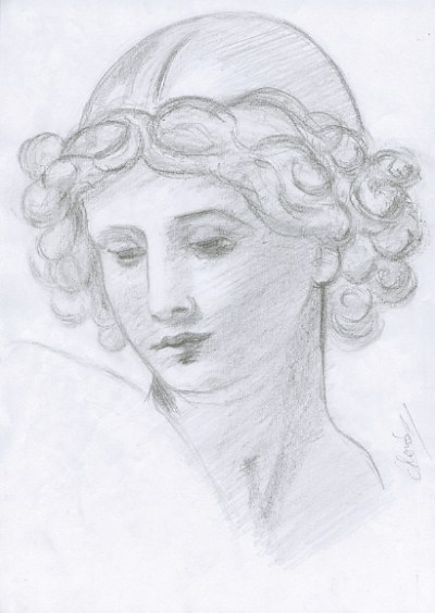 Dessin copie de maître visage d'Ange d'après Pietro da Cortona. 2011