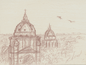Composition les Invalides et église Saint-Augustin dessin de paris, vue des toits de Paris dessinateur Vectanim 2011