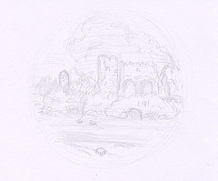 Dessin préparatoire au trait paysage