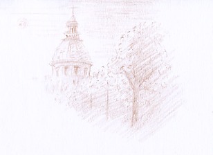 dessin composition vue du monument de paris le pantheon