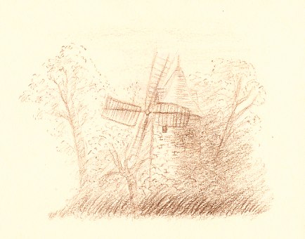 Composition dessin du moulin de Longchamp ou de Bagatelle