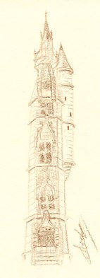 Dessin de la tourelle du palais épiscopal dessiné en plein-air