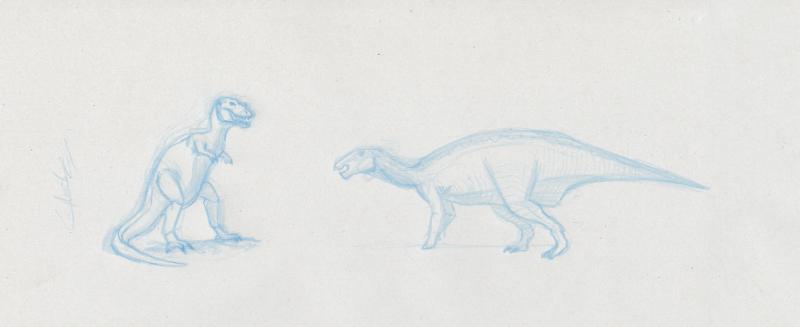 Croquis de dinosaure Tyrannosaurus Rex et dinosaure Iguanodon