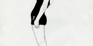 Illustration série Pin up Marilyn Monroe la nageuse Illustration au feutre noir. Format A4 21 x 29,7 cm illustrateur © Fabien Lesbordes Artiste Vectanim 2011. Paris, France.