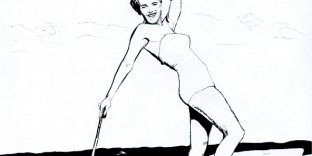 Illustration série Pin up Marilyn Monroe et le parasol Illustration au feutre noir. Format A4 21 x 29,7 cm illustrateur © Fabien Lesbordes Artiste Vectanim 2011. Paris, France.