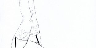 Illustration série Pin up Anna Nicole Smith en bas Illustration au feutre noir. Format A4 21 x 29,7 cm illustrateur © Fabien Lesbordes Artiste Vectanim 2011. Paris, France.