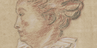 Etude copie de visage portrait d'après un dessin du maître Antoine Watteau. Dessin aux 3 crayons.
