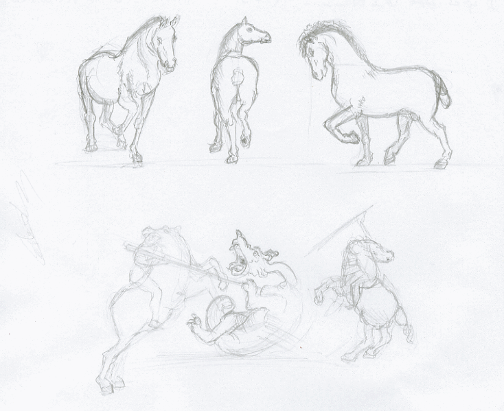 Etudes de cheval d'après Leonardo Da Vinci. Dessin au crayon Artiste dessinateur 2011