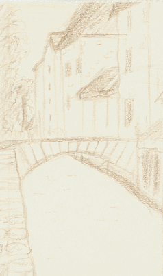 Composition le pont et la rivière Durteint, dessiné à Provins ville de Seine et Marne France dessinateur Vectanim 2011