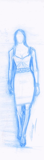 Croquis rapide au crayon de couleur bleu illustrateur Vectanim 2011