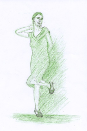 Croquis de mode crayon de couleur vert crayon à papier dessinateur Vectanim 2011