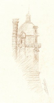 croquis dessin archi de tourelle du chateau de Chantilly
