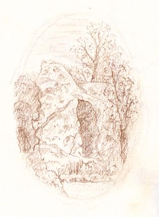 composition dessin au crayon du rocher - Versailles domaine Marie-Antoinette