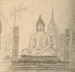 sculpture bouddha assis dessin Thaïlande