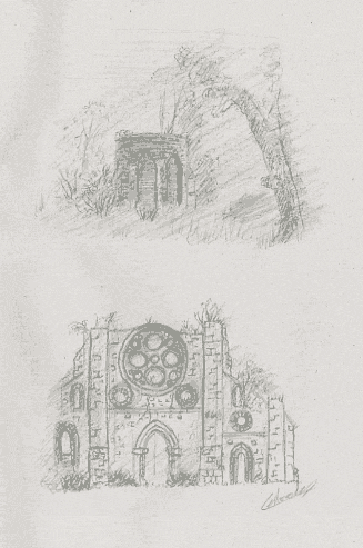 2 dessins ruines de abbaye vaux-de-cernay