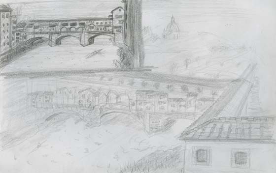 Florence ponte-Vecchio 2 croquis dessinés au crayon