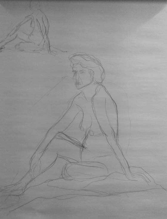 Femme dessinée assise nue