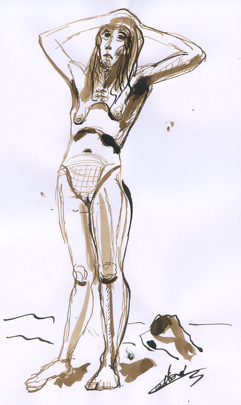 Femme agée illustration plume encre brune