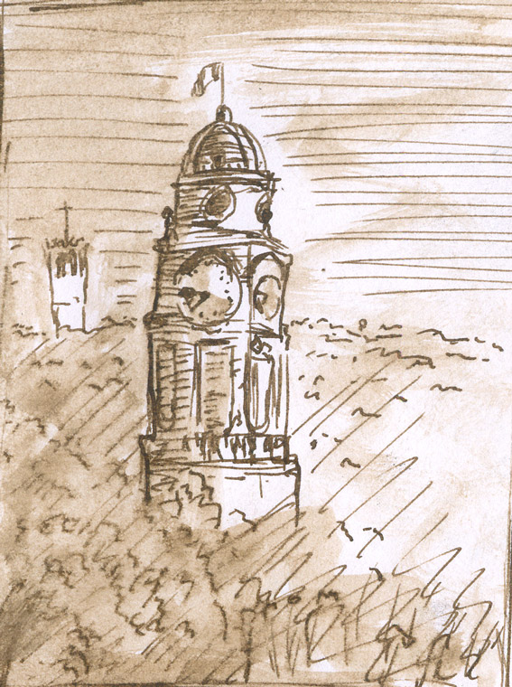 Tour horloge de la Mairie vieux Lyon illustré