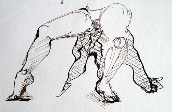 Esquisse plume détails de jambes de danseuse