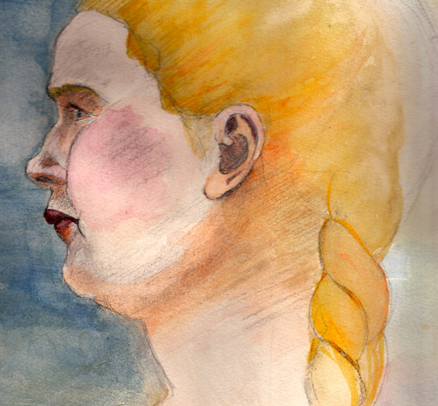 Portrait jeune-femme aquarelle